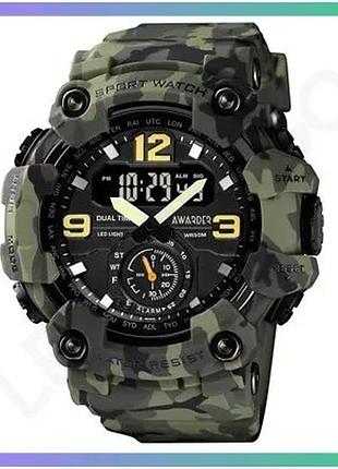 Часовник awarder 004 camo green тактичний чоловічий водонепроникний спортивний з будильником і хроногр sku_aber_1202-0111