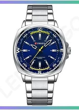 Чоловічий годинник curren 8455 silver-blue кварцові стильні годинники з водонепроникністю 30м срібляст sku_aber_1008-0448