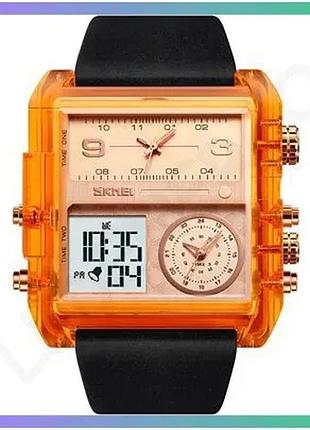 Часы skmei 2020ar amber-transparent кварцевые с будильником и секундомером для мужчин черные и оранжев sku_aber_1080-1826