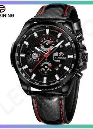 Часы forsining 6909 all black leather механические с автоподзаводом черные для мужчин 45 мм sku_aber_1059-0169
