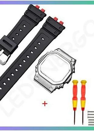 Ремінець і безель для casio g-shock gmw-b5000 червоний чорний полімерний унісекс 20,4 см 14 мм пряжка sku_aber_1051-0919