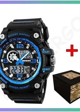 Часы patriot 012bubkpo спортивные черные с синим для мужчин водонепроницаемые с будильником и хроногра sku_aber_1201-0162