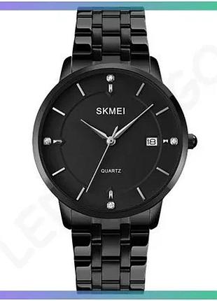 Часы skmei 1801sbk женские черные с металлическим ремешком кварцевые с функцией календаря sku_aber_1080-1658