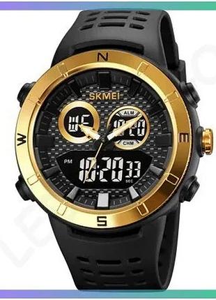 Годинники skmei gold-black кварцові з будильником і секундоміром водонепроникні 50 м чоловічі спортивн sku_aber_1080-1822