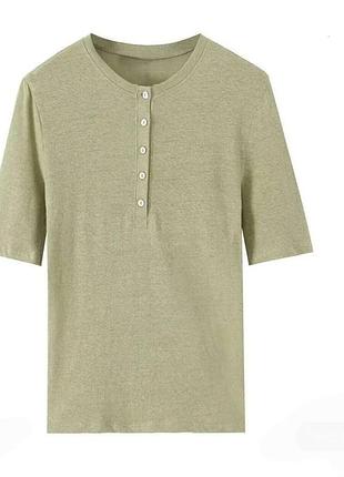 Льняная базовая оливковая футболка zara из актуальной коллекции