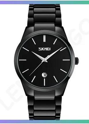 Часы skmei 9140bk черные кварцевые мужские с календарем водонепроницаемые классические 22 мм sku_aber_1080-1026