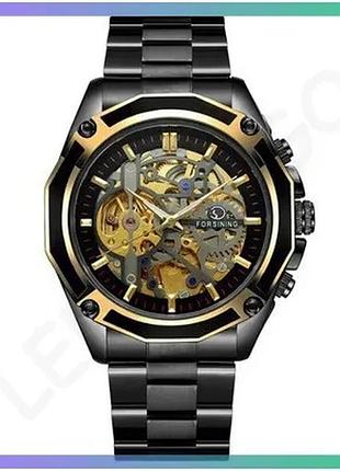 Часы forsining 8130 black-gold-black механические с автоподзаводом для мужчин черные 43 мм sku_aber_1059-0014