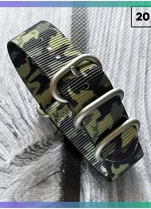 Ремінець nato camo a tacs 20 мм нейлоновий камуфльований для годинника чоловічий зі сріблястою пряжкою sku_aber_1051-0470