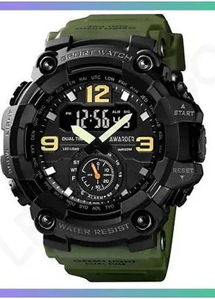 Наручний годинник awarder 004 army green спортивний чоловічий з будильником хронографом 56 мм зручний sku_aber_1202-0109