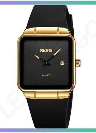 Женские часы skmei 2173gdbk золотистые черные квадратные с кварцевым механизмом и водонепроницаемостью sku_aber_1080-2888