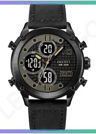 Наручные часы awarder 017 black leather кварцевые водонепроницаемые с будильником и календарем для муж sku_aber_1202-0112