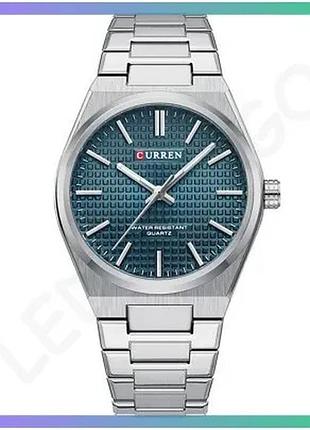 Чоловічий кварцовий годинник curren 8439 silver-blue з календарем мінеральне скло водонепроникний 30м sku_aber_1008-0389