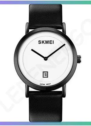 Часы skmei 1907bkwt черно-белые кварцевые женские с кожаным ремешком и стрелочным циферблатом sku_aber_1080-1181