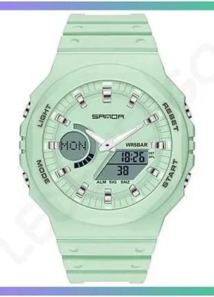 Женские спортивные часы sanda 6016 mint 50м водонепроницаемые электронные с будильником и подсветкой sku_aber_1044-0109