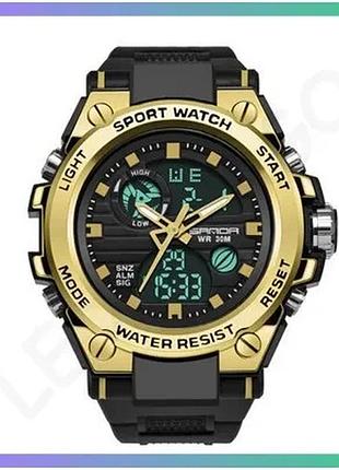Годинник sanda 739 black-gold чоловічий кварцевий спортивний з будильником і секундоміром 53 мм sku_aber_1044-0009