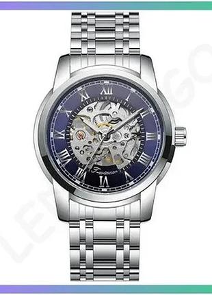 Механические мужские часы winner 8250 silver-blue с римскими цифрами и нержавеющим браслетом sku_aber_1099-0075
