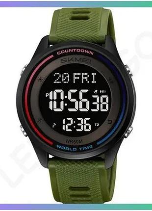 Годинник skmei 2348ag army green спортивний електронний водонепроникний з будильником та секундоміром sku_aber_1080-2803