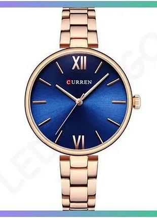 Жіночі наручні годинники curren 9017 рожеве золото сині класичні стрілкові з нержавіючої сталі (ціна з sku_aber_1008-0545
