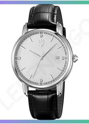 Годинник awarder 020 тризуб срібло silver-white для жінок з чорним шкіряним ремінцем 36 мм sku_aber_1202-0518