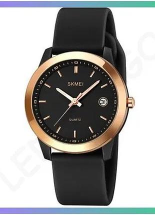Часы skmei 2319bk black кварцевые с золотистым корпусом и черным ремешком для женщин sku_aber_1080-2778