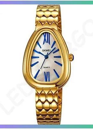 Женские часы skmei 2332gd gold кварцевые с римскими цифрами водонепроницаемые золотистые 30 м sku_aber_1080-2791