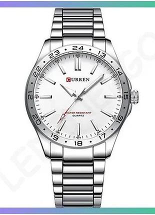 Часы curren 8452 серебристые белые мужские водонепроницаемые с металлическим браслетом и минеральным с sku_aber_1008-0436