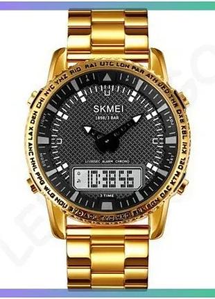 Часовник skmei 1898gdwt золотистый 30 м водонепроникний кварцовий чоловічий будильник с електролюмінес sku_aber_1080-1060