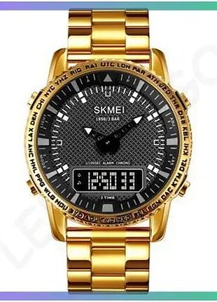 Часы skmei 1898gdbk золотисто-черные кварцевые мужские с будильником и секундомером sku_aber_1080-1061
