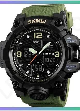 Годинник skmei 1155 black-military водонепроникний 50м чоловічий спортивний з будильником і секундомір sku_aber_1080-0743