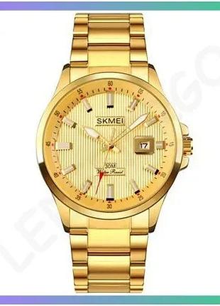 Часовой мужской наручный skmei 1654gd gold с водонепроницаемостью 3 atm золотистый классический стильн sku_aber_1080-1543