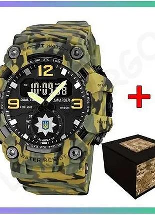 Наручний годинник awarder 003 поліція camo green спортивний кварцевий з будильником і хронографом для sku_aber_1202-0134