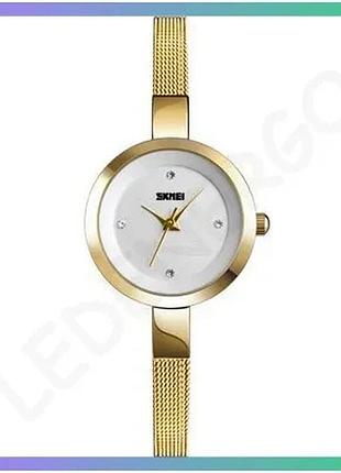 Женские часы skmei 1390gd gold кварцевые с золотистым корпусом и металлическим ремешком для повседневн sku_aber_1080-2393