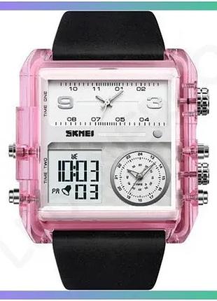 Годинник skmei 2020pk pink-transparent кварцовий з будильником і підсвічуванням для чоловіків рожевий sku_aber_1080-1830