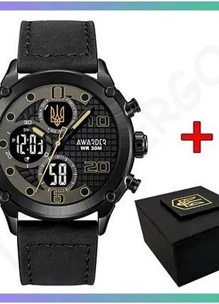 Годинник awarder 017 тризуб золото all black чоловічий кварцевий з будильником та секундоміром чорний sku_aber_1202-0123