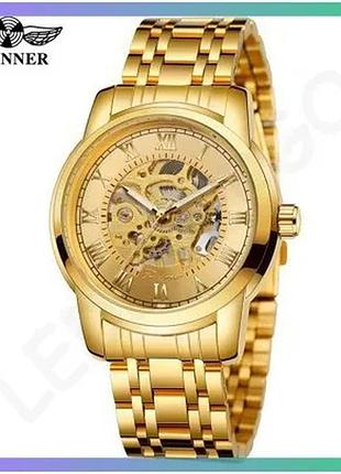 Механічні годинники forsining 8250 gold-gold з автопідзаводом класичні чоловічі золотисті 42 мм sku_aber_1059-0251