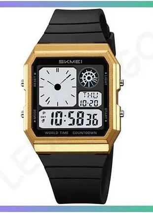 Электронные часы skmei 2347bkgd gold-black квадратные с будильником и хронографом для мужчин и женщин sku_aber_1080-2617