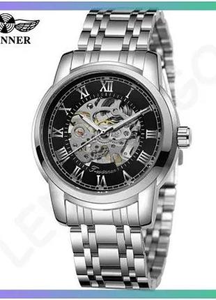 Часы forsining 8250 silver-black steel механические с автоподзаводом для мужчин круглый циферблат 40мм sku_aber_1059-0252