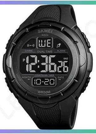 Годинник skmei 1656 all black чоловічий спортивний електронний з будильником і секундоміром sku_aber_1080-0702