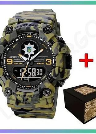 Годинник awarder 001 поліція camo green спортивний тактичний кварцевий для чоловіків з будильником і х sku_aber_1202-0133
