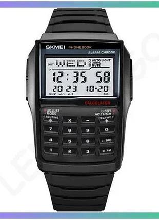 Часы skmei 2255bk black электронные с будильником и калькулятором для мужчин спортивные sku_aber_1080-2336