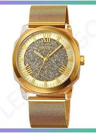 Жіночі годинники skmei 2278gd gold кварцові золотисті з римськими цифрами водонепроникні 30м для щоден sku_aber_1080-2500