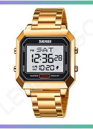 Годинник skmei 2149gd gold чоловічий квадратний електронний з будильником і секундоміром водонепроникн sku_aber_1080-2325