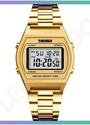 Годинник skmei 1328gd gold електронний з будильником і секундоміром для чоловіків і жінок золотистий sku_aber_1080-2391