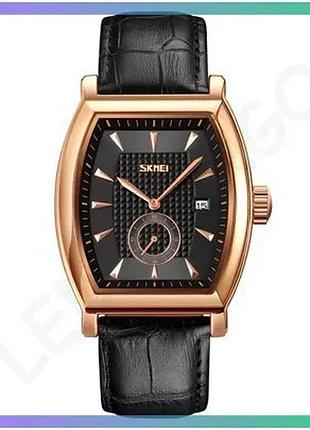 Часы skmei 9306rgbk розовое золото черные мужские кварцевые с кожаным ремешком водонепроницаемые sku_aber_1080-2452