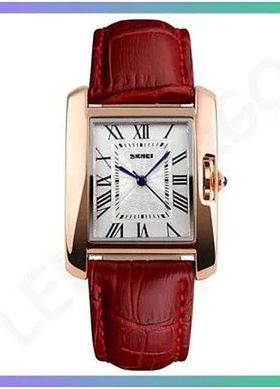 Часы skmei 1085rd red кварцевые с римскими цифрами и кожаным ремешком для женщин 39x30 мм sku_aber_1080-2430