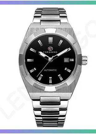 Механические часы forsining 8264 silver-black для мужчин с календарем и люминесцентным циферблатом sku_aber_1059-0295