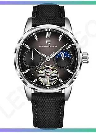 Чоловічі механічні годинники pagani design pd-ys021 чорні сріблясті з сапфіровим склом ремінцем з нерж sku_aber_1138-0285