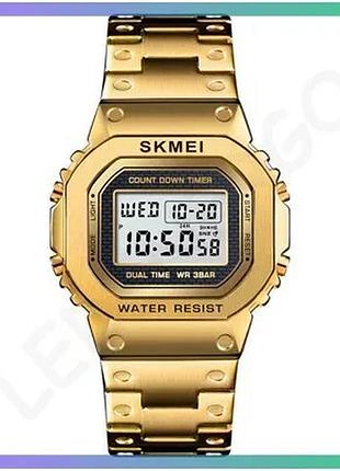 Годинники skmei 1456gd gold чоловічі електронні з будильником секундомір водонепроникні 30м золотисті sku_aber_1080-2386