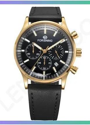 Ч men's часы forsining 8311 black-gold классические с хронографом и кожаным ремешком для бизнеса и пов sku_aber_1059-0348