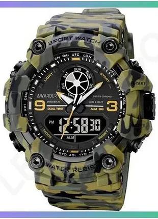 Часовник awarder 001 camo green спортивный тактический для мужчин с будильником и хронографом sku_aber_1202-0083